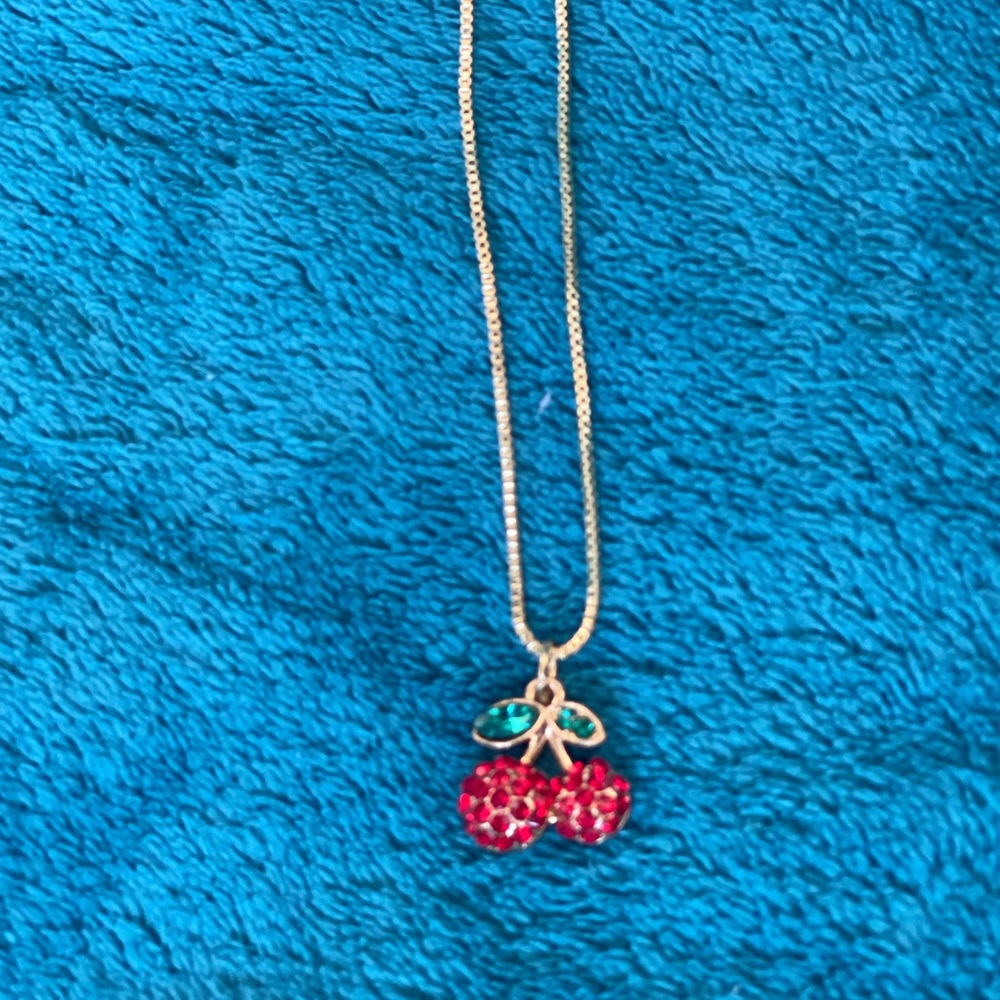 Cherry Pendant Necklace Gold Rhodium Necklace Hypoallergenic